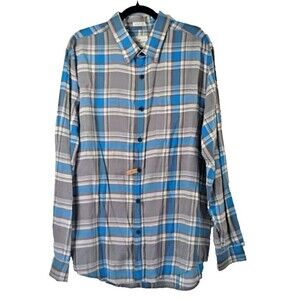American Eagle Seriously Soft Men's Flannel Shirt Size XL Grey Blue Plaid Preppy
